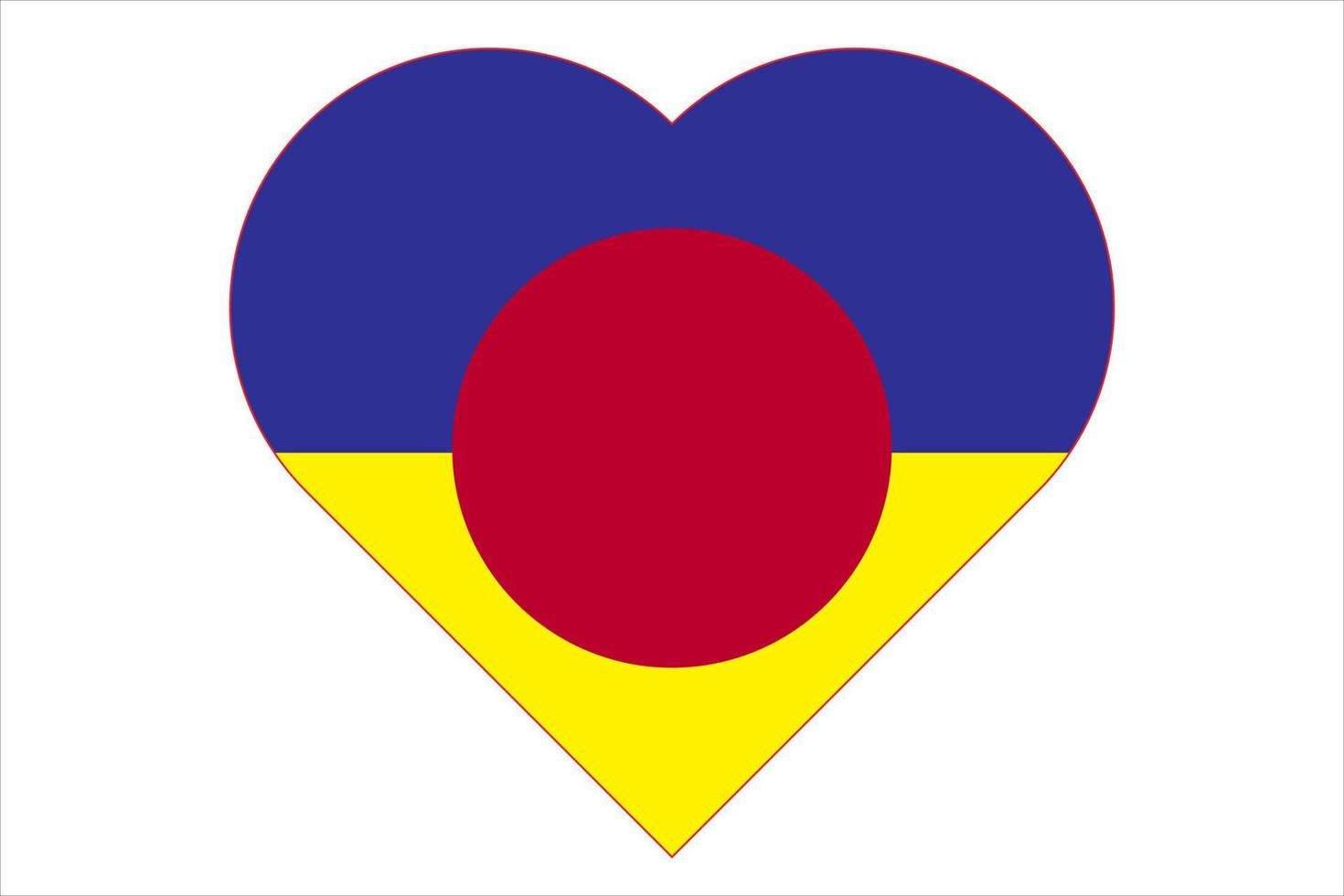 un' cuore dipinto nel il colori di il bandiera di Ucraina su il bandiera di Giappone. vettore illustrazione di un' blu e giallo cuore su il nazionale simbolo.