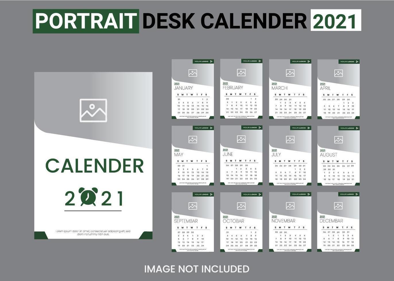 set di modelli di calendario 2021 bianco e verde vettore