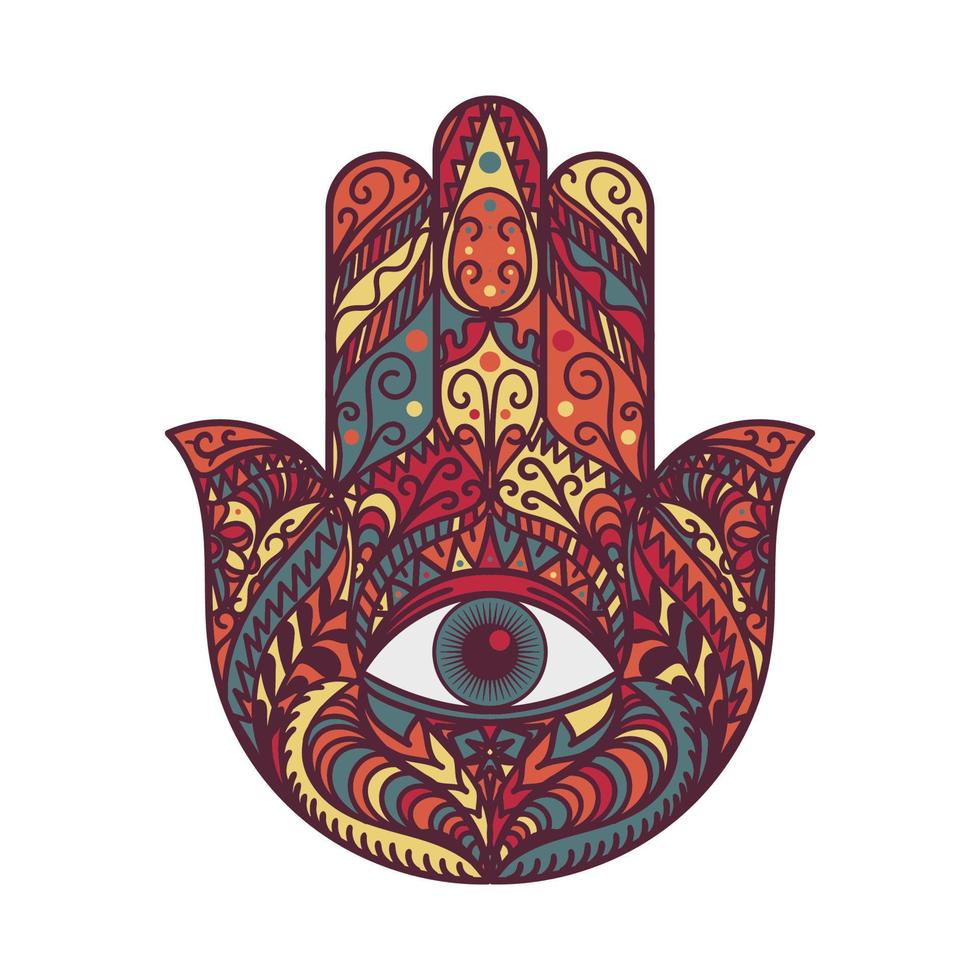 hamsa fatima mano tradizione amuleto simbolo colorato vettore