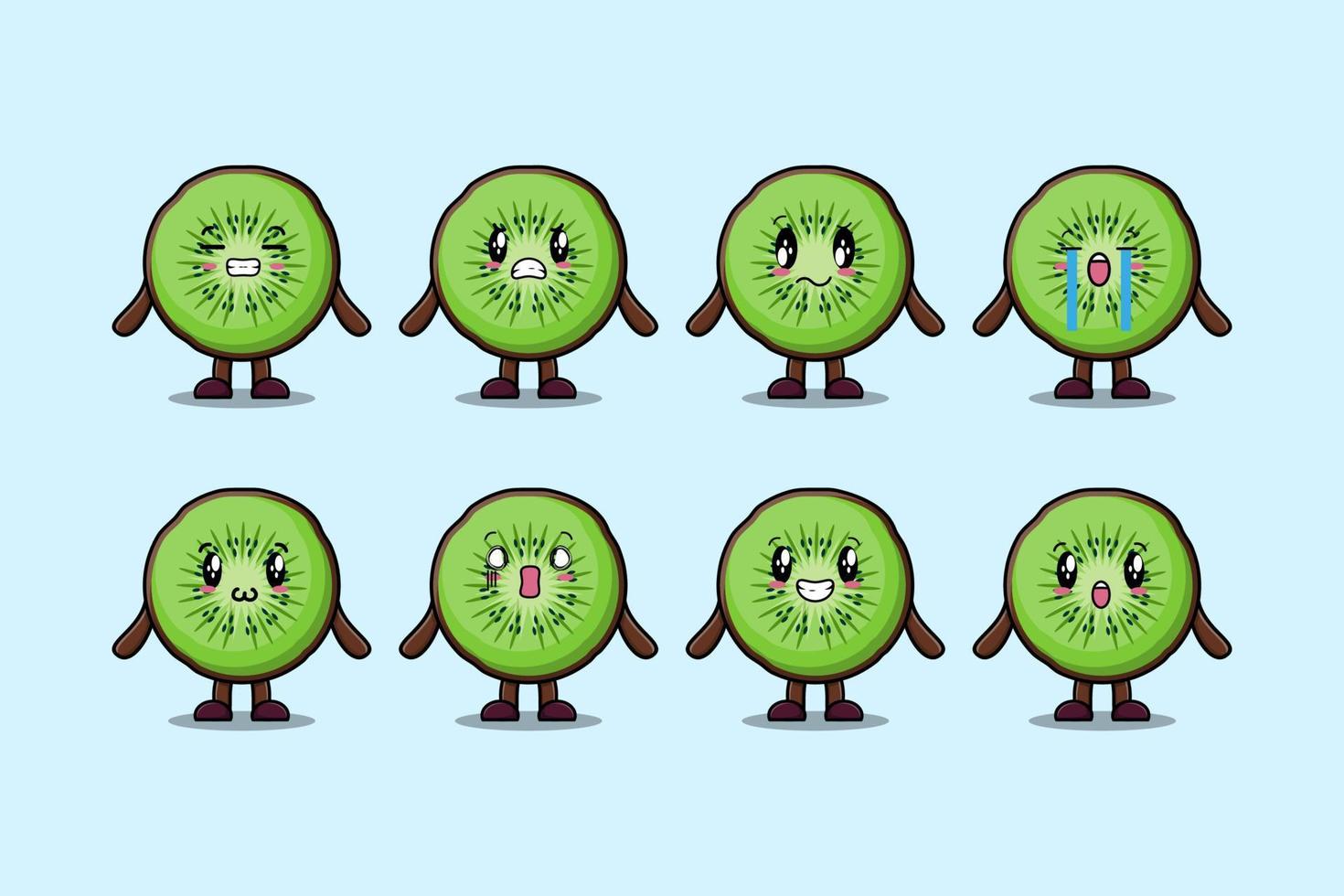 impostato kawaii Kiwi frutta cartone animato espressioni vettore