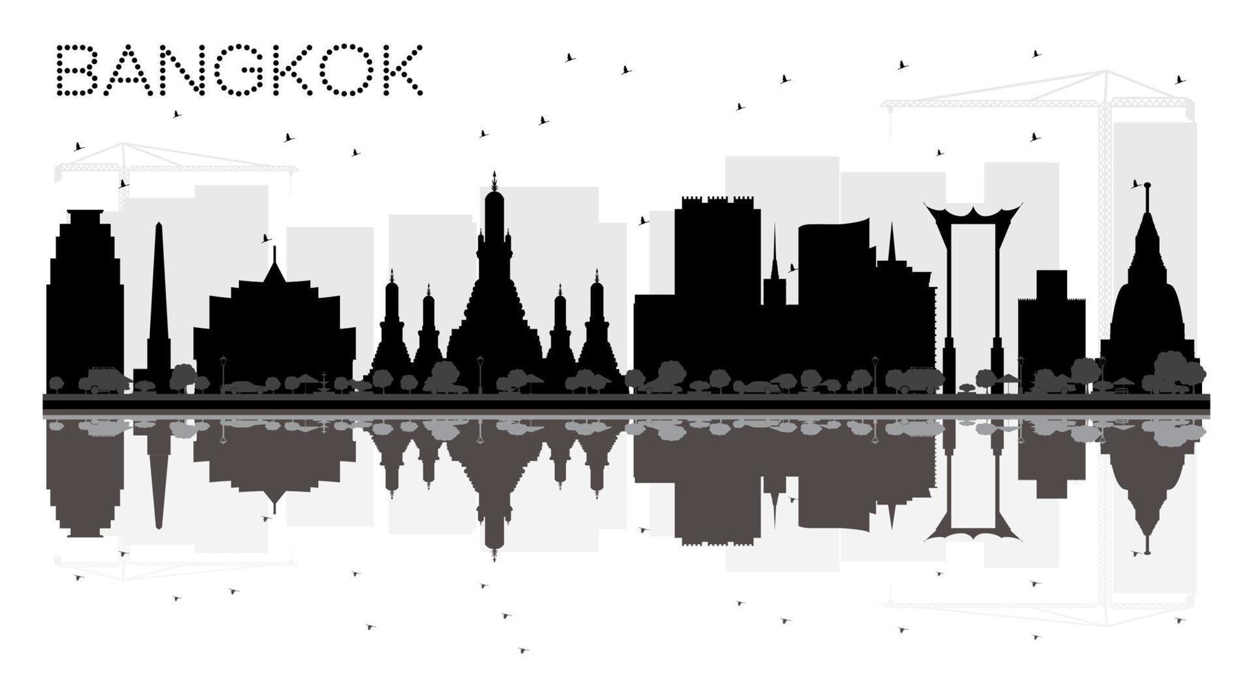 bangkok città orizzonte nero e bianca silhouette con riflessi. vettore