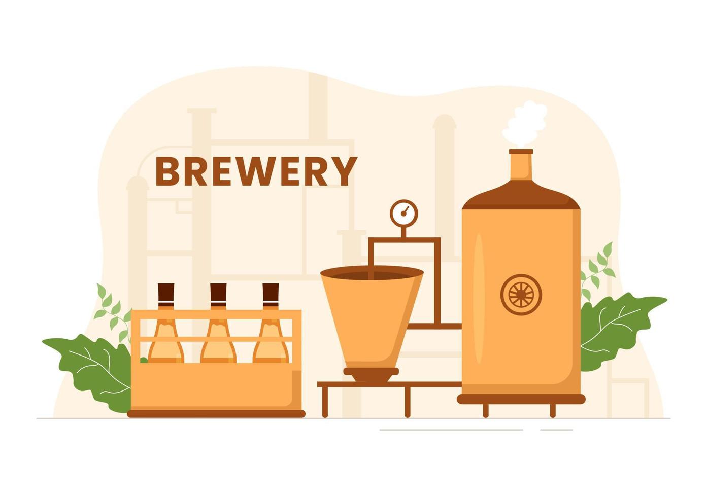 fabbrica di birra produzione processi con birra serbatoio e bottiglia pieno di alcool bevanda per fermentazione nel piatto cartone animato mano disegnato modelli illustrazione vettore