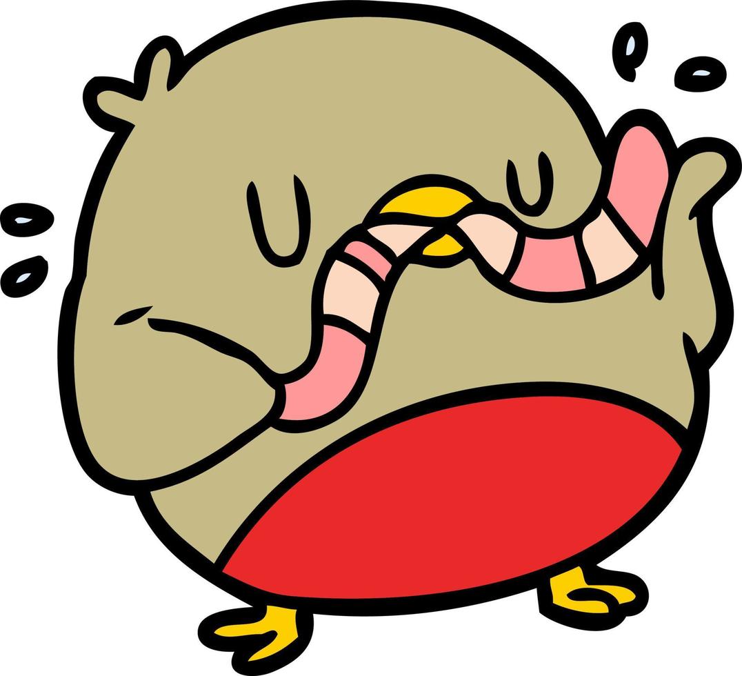 cartone animato contento uccello mangiare verme vettore