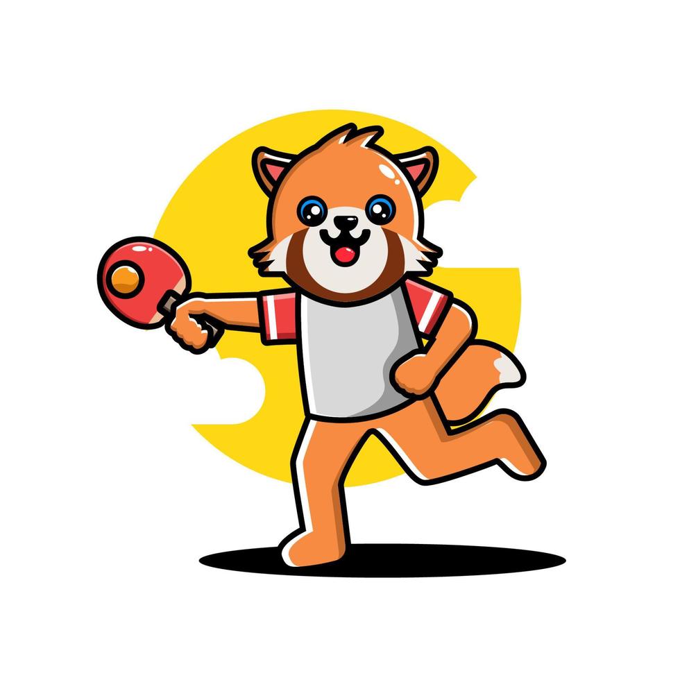 carino rosso panda giocando tavolo tennis vettore