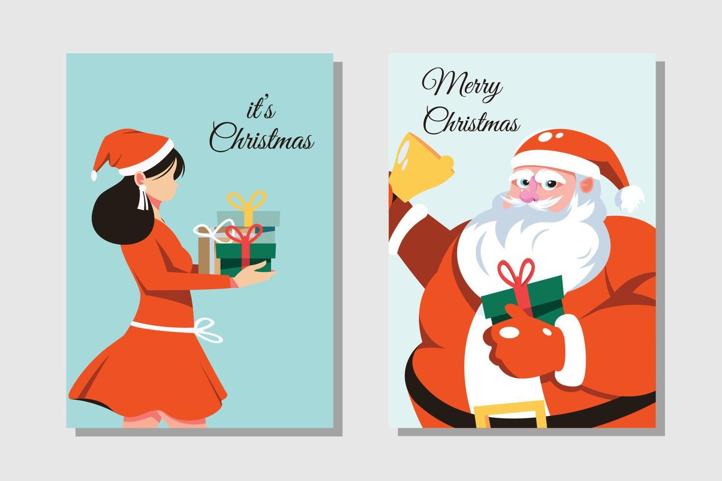 divertimento allegro Natale tempo cartone animato carte collezione impostato con Santa Claus e ragazza vettore