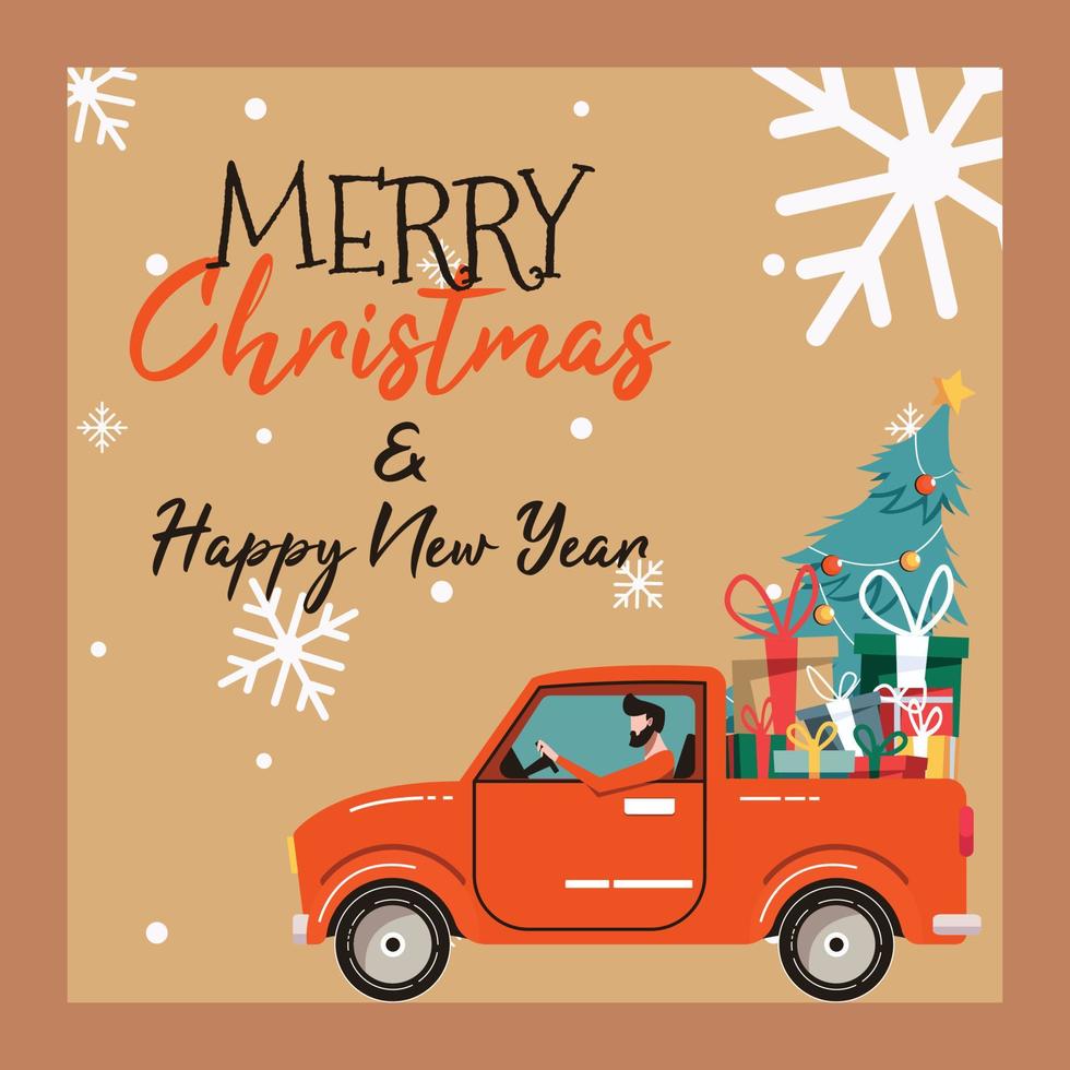 allegro Natale e contento nuovo anno saluto carta con Natale camion vettore