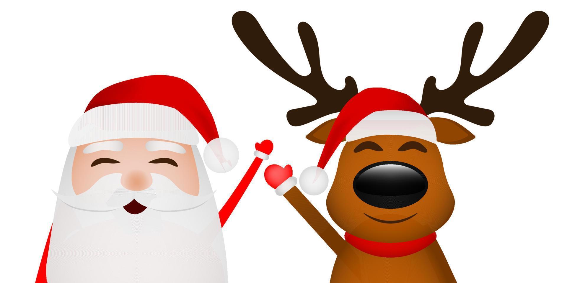 cartone animato divertente Santa Claus e renna agitando mani isolato su bianca vettore