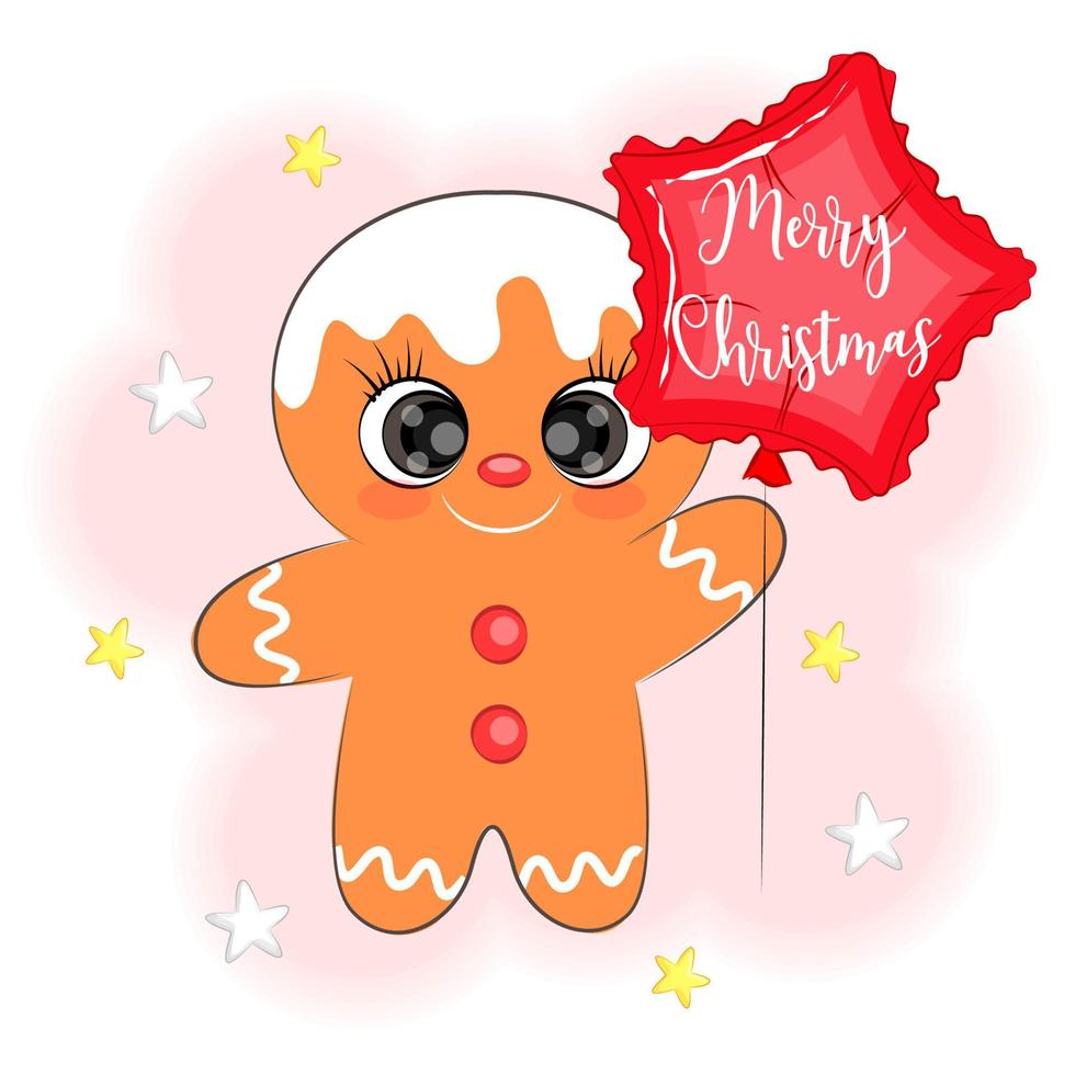 carino Natale biscotto uomo con un' Palloncino vettore illustrazione