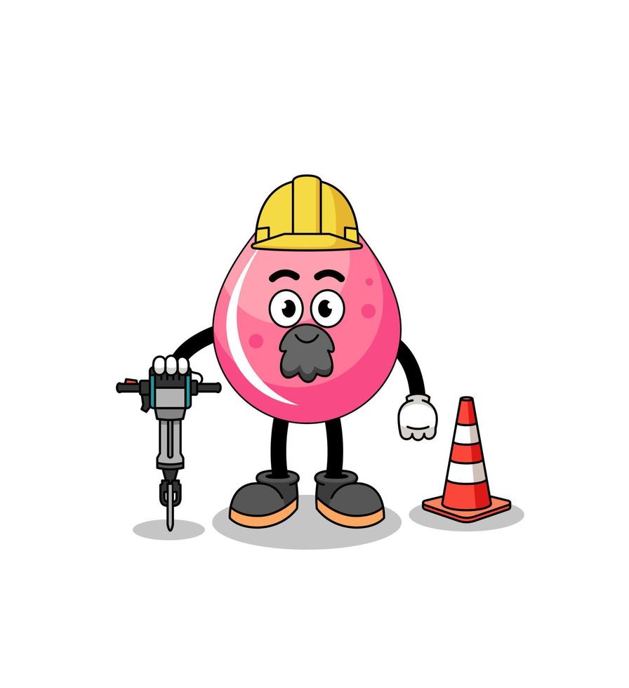 personaggio cartone animato di fragola succo Lavorando su strada costruzione vettore