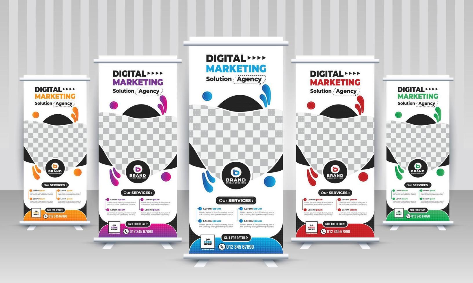 creativo moderno aziendale digitale marketing agenzia attività commerciale standee X rollup pullup segnaletica retrattile occhio orecchiabile pendenza multiplo colore bandiera design vettore modello