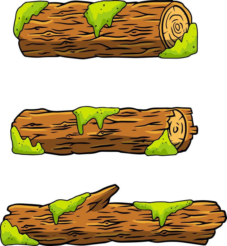 vettore Marrone log con verde muschio. edificio legna Materiale, naturale elemento. ambiente di foresta. impostato di cartone animato illustrazione