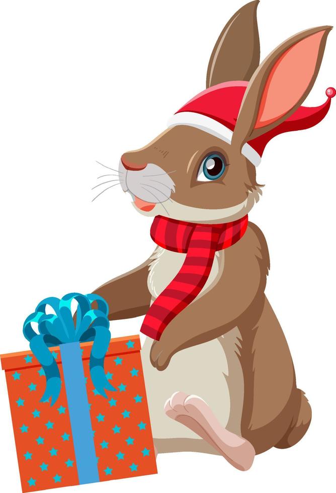 un' coniglio con regalo scatola vettore