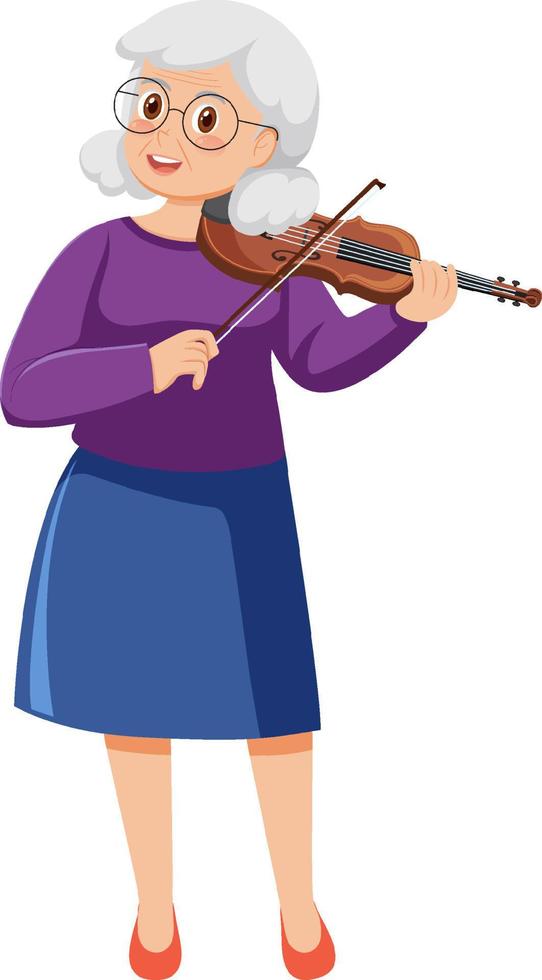 vecchio donna giocando violino vettore