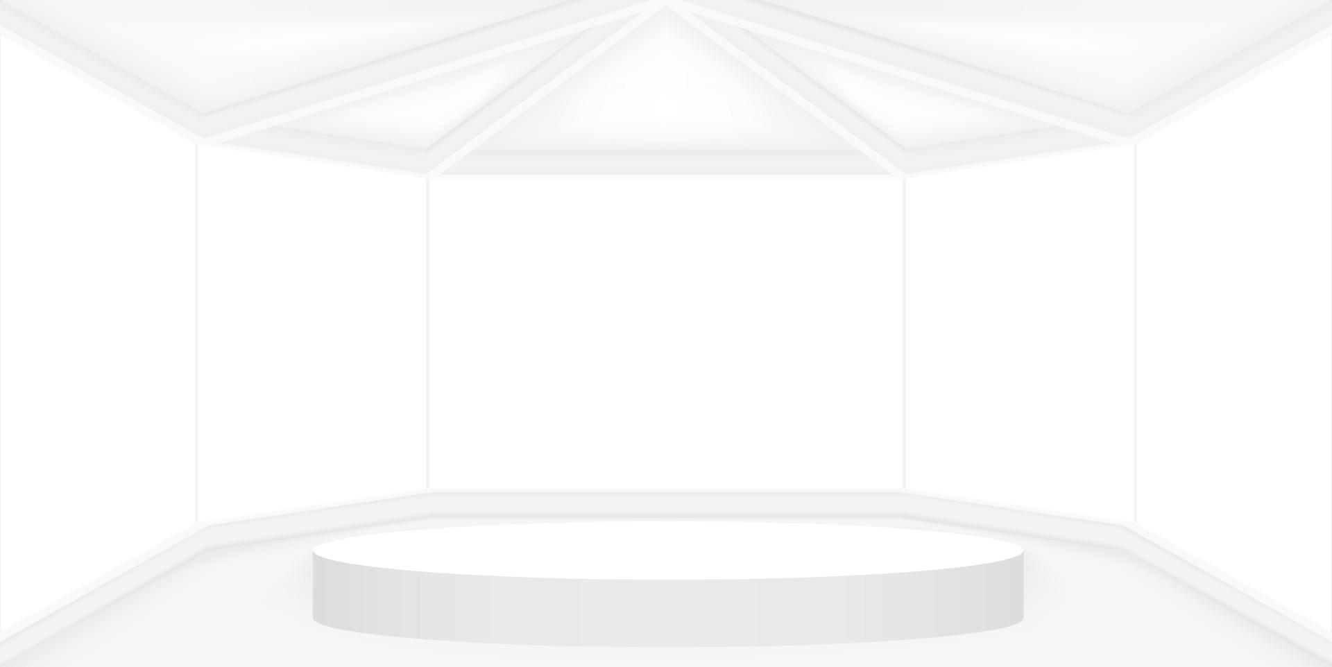 vuoto bianca camera con bianca il giro palcoscenico o podio per Schermo, presentazione, modello, palcoscenico piedistallo o montaggio Prodotto. astratto 3d interno modello vettore illustrazione per sfondo.