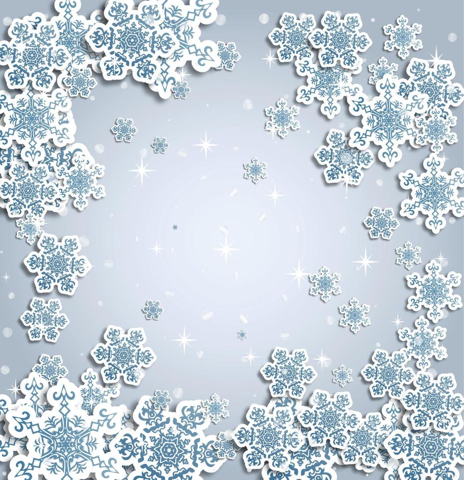 Natale saluto carta con genere design e decorazioni su il nevoso blu sfondo. vettore illustrazione.