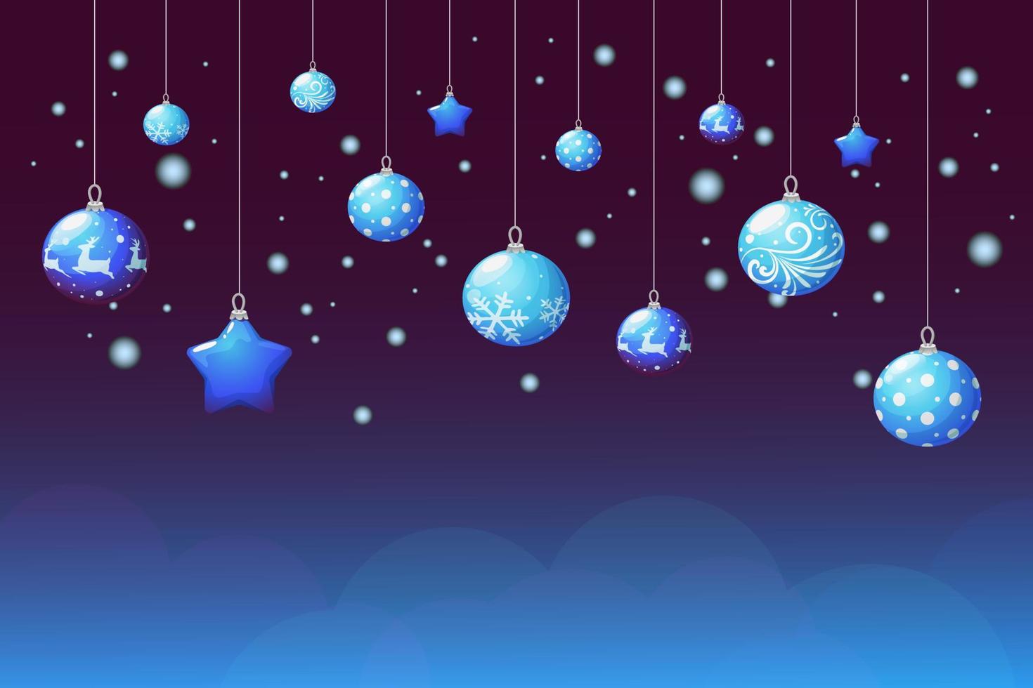 sfondo con cartone animato Natale albero blu giocattoli e stelle vettore