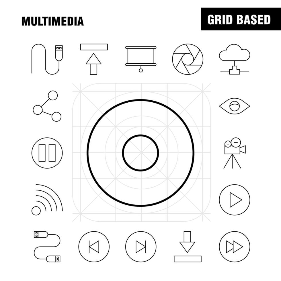 multimedia linea icona per ragnatela Stampa e mobile uxui kit come come media mic microfono suono controllo veloce inoltrare media pittogramma imballare vettore