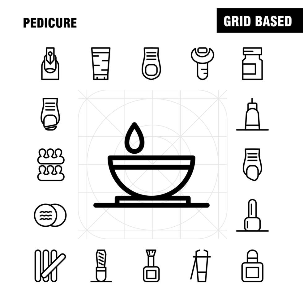 pedicure linea icona imballare per progettisti e sviluppatori icone di lozione lozione vasca sapone cosmetico bellezza crema cosmetico vettore