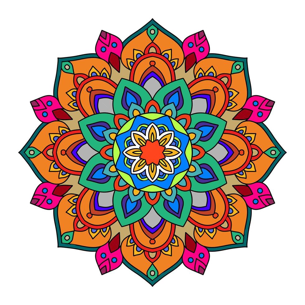 colore mandala vettore illustrazione modello, isolato disegnato a mano scarabocchio mandala, etnico mandala con colorato tribale ornamento.