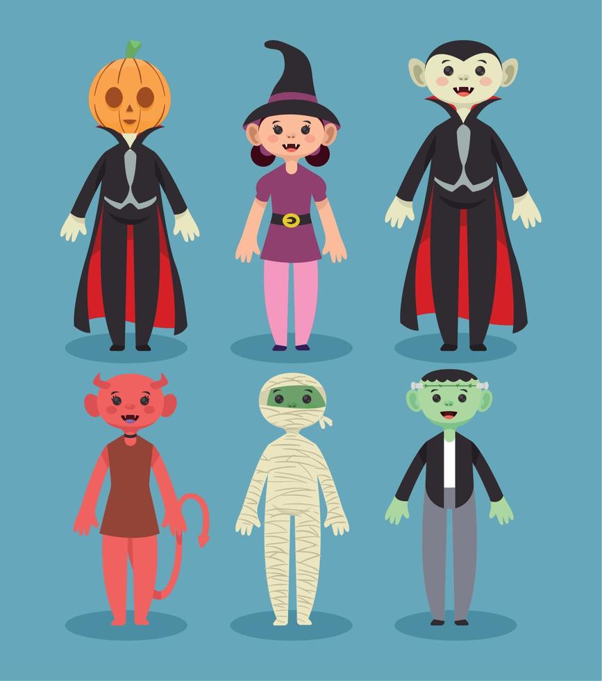 persone con Halloween costumi vettore