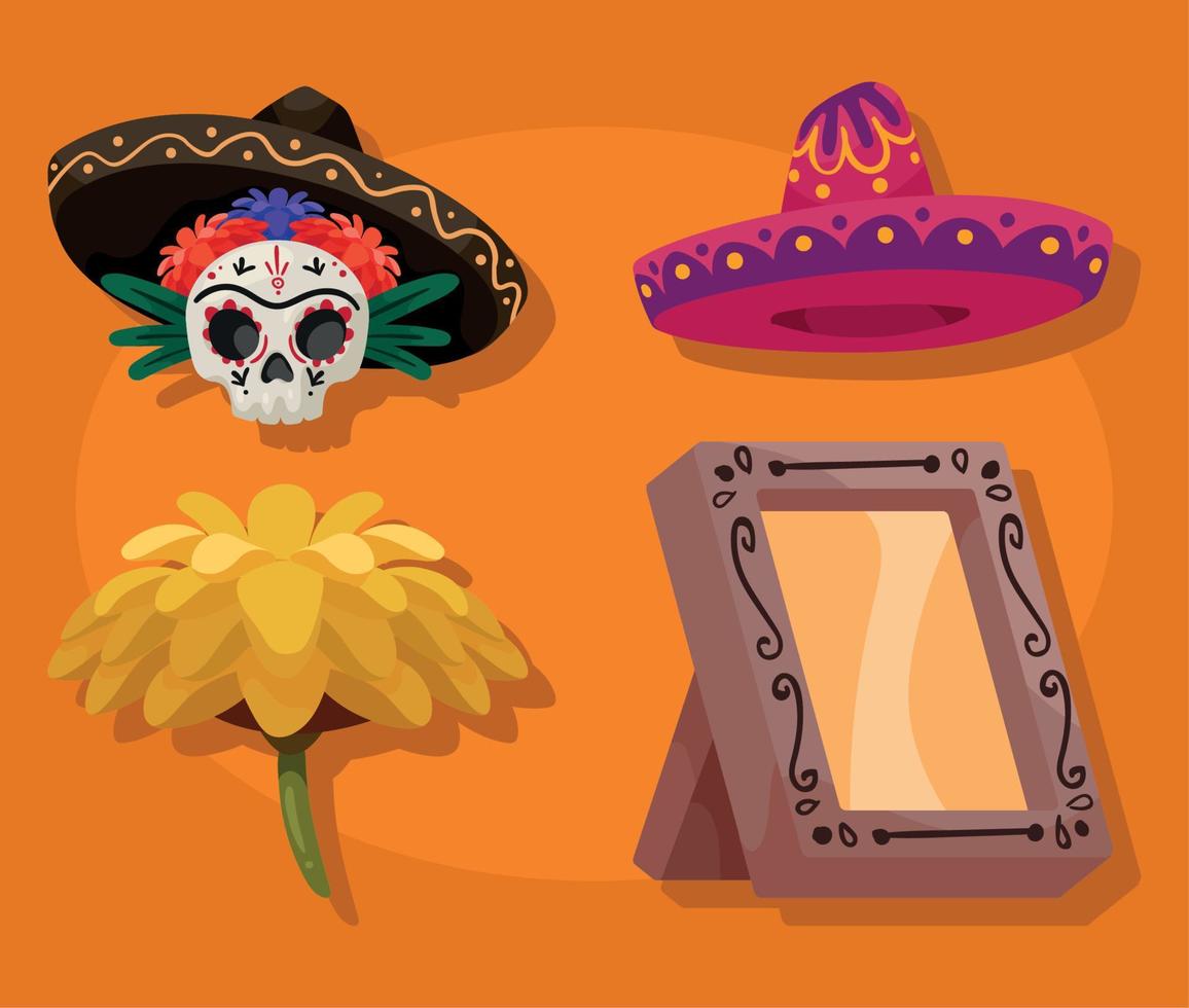 dia de los muertos elementi vettore