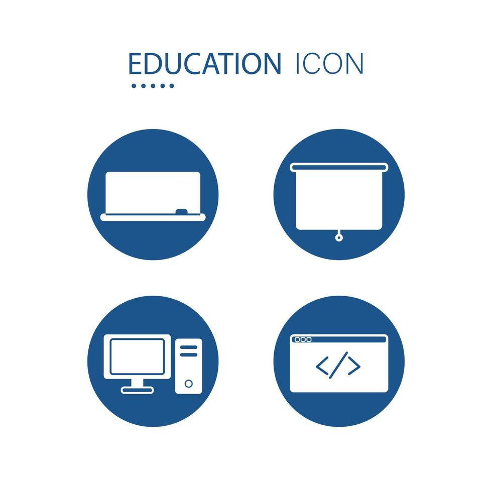 simbolo di formazione scolastica attrezzatura icone su blu cerchio forma isolato su bianca sfondo. vettore illustrazione.