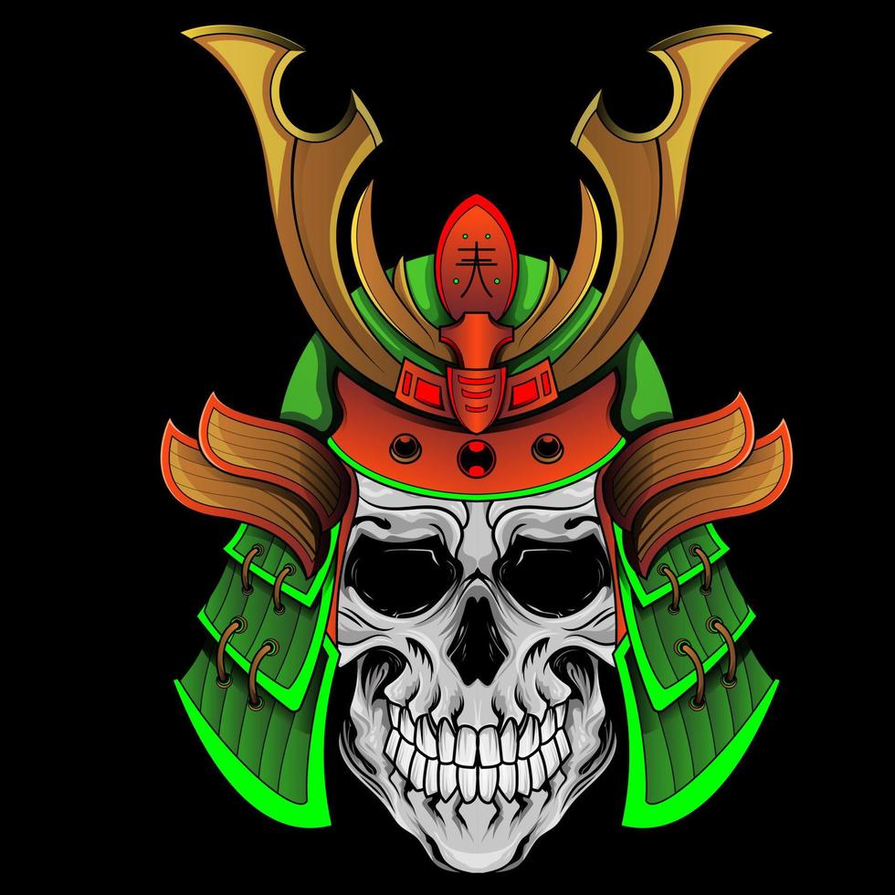 cranio nel samurai casco giapponese cranio samurai testa giapponese samurai guerriero cranio testa con ronin armatura spada vettore illustrazione t camicia design