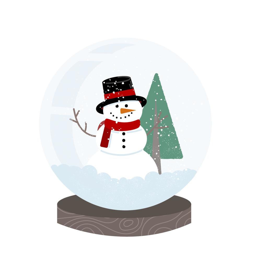 Natale palla di neve globo con pupazzo di neve. vettore