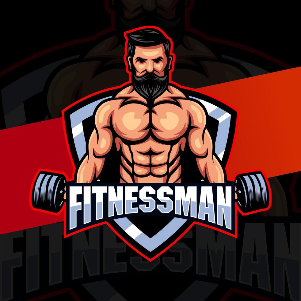 fitness uomo con forte muscolo e manubrio portafortuna logo concetto per fitness e sport attività commerciale design vettore