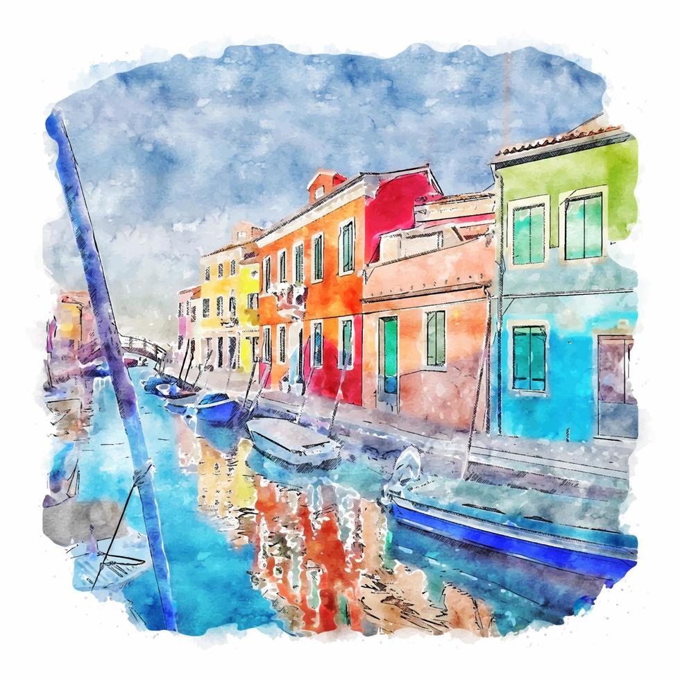 burano isola Italia acquerello schizzo mano disegnato illustrazione vettore