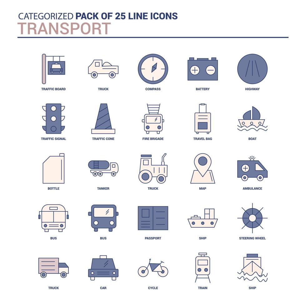 Vintage ▾ trasporto icona impostato 25 piatto linea icona impostato vettore