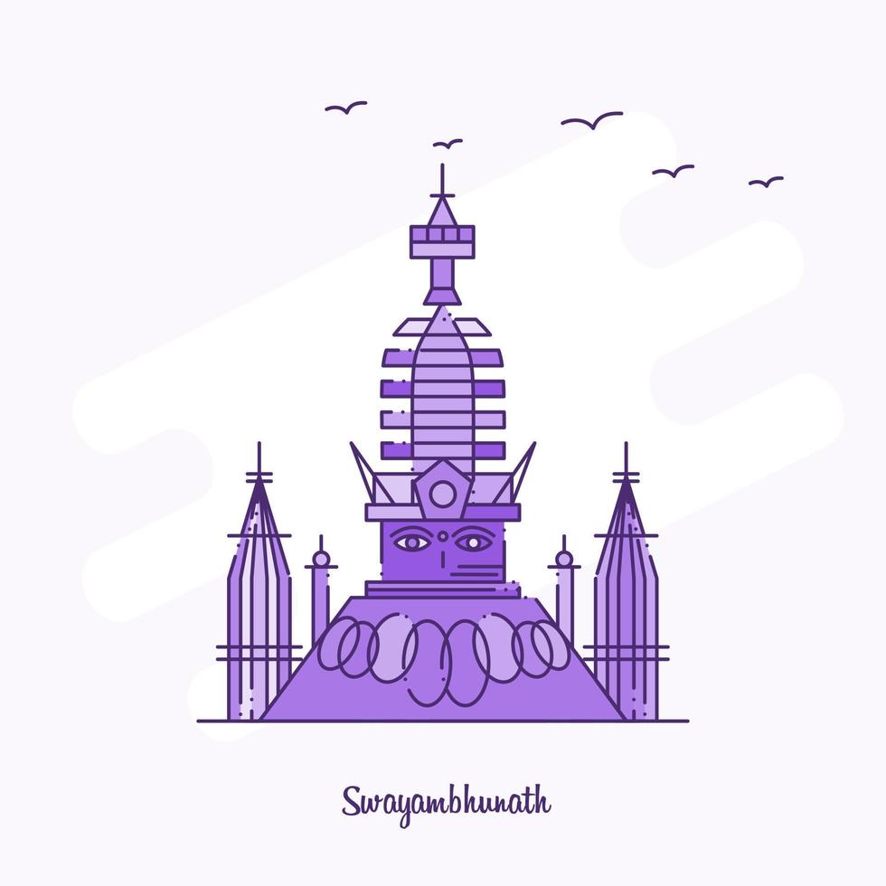 swayambhunath punto di riferimento viola tratteggiata linea orizzonte vettore illustrazione