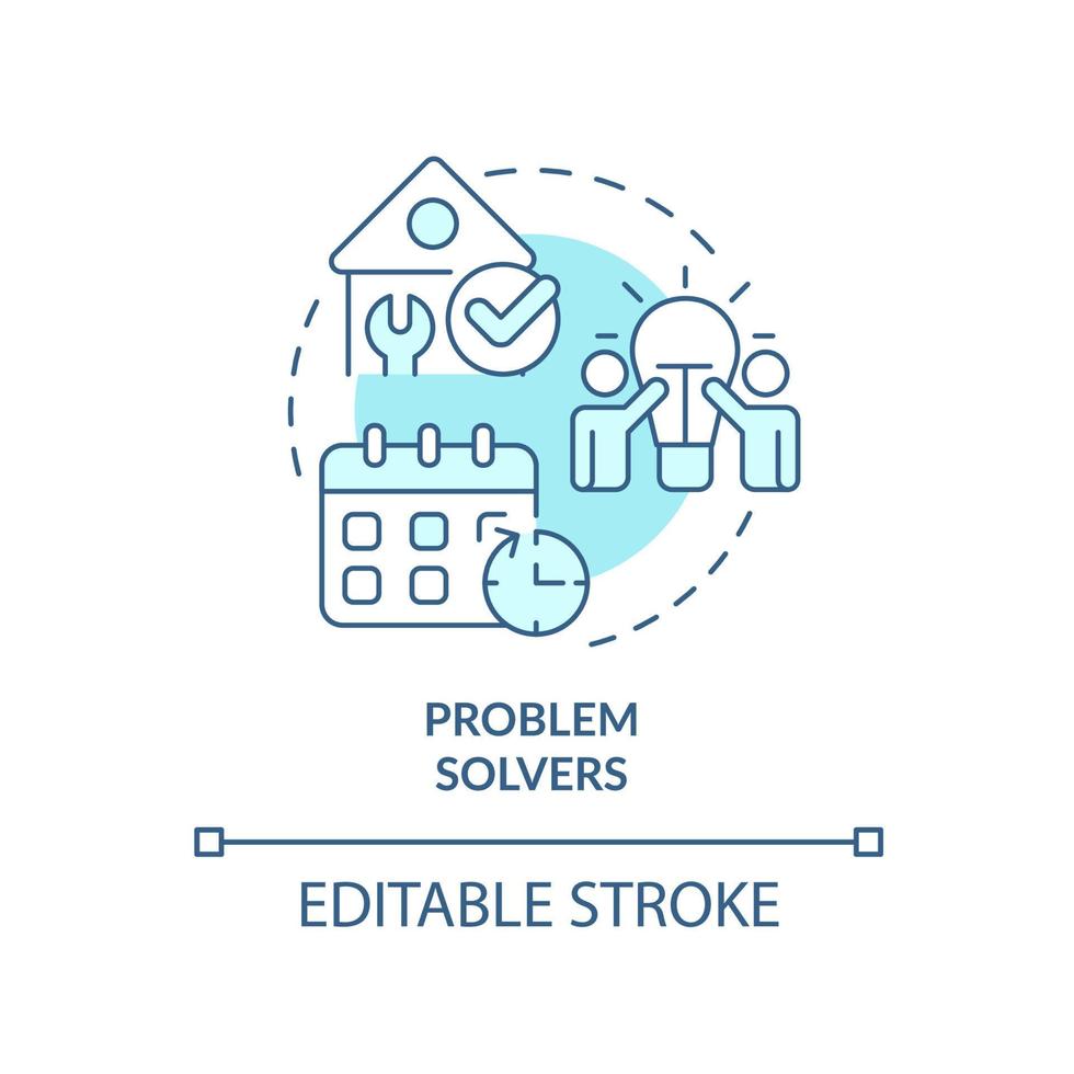 problema risolutori turchese concetto icona. caratteristica di bene alloggiamento sviluppatore astratto idea magro linea illustrazione. isolato schema disegno. modificabile ictus. vettore