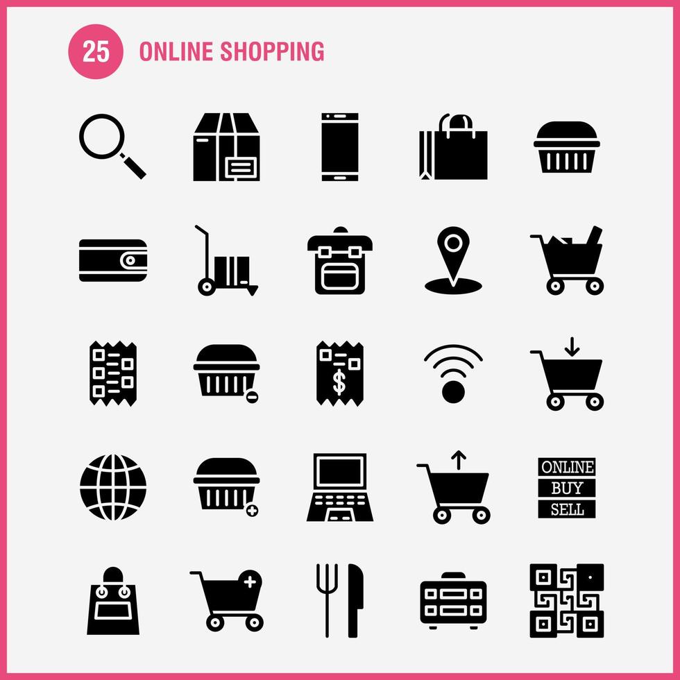 shopping solido glifo icona imballare per progettisti e sviluppatori icone di acquistare in linea vendita vendere shopping Borsa shopping lato vettore