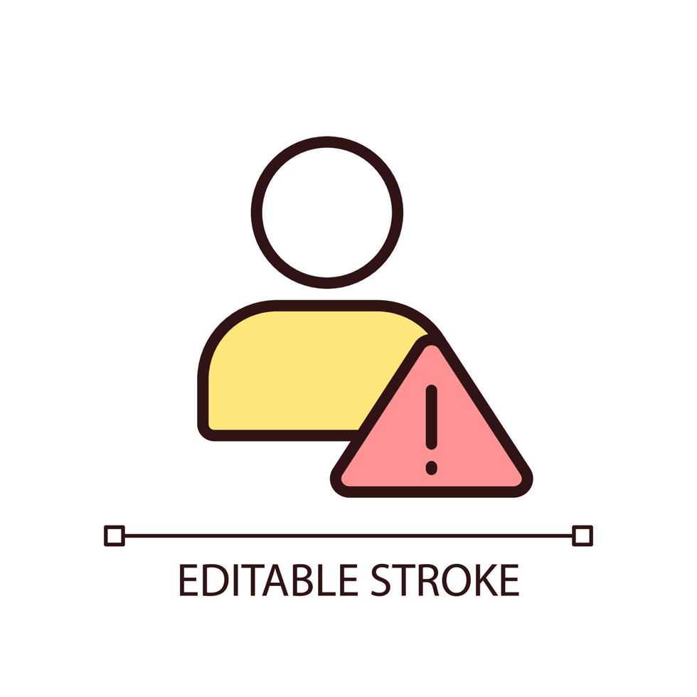 sconosciuto utente avvertimento pixel Perfetto rgb colore icona. non identificato Internet utente. accesso negato. sicurezza informatica. isolato vettore illustrazione. semplice pieno linea disegno. modificabile ictus.