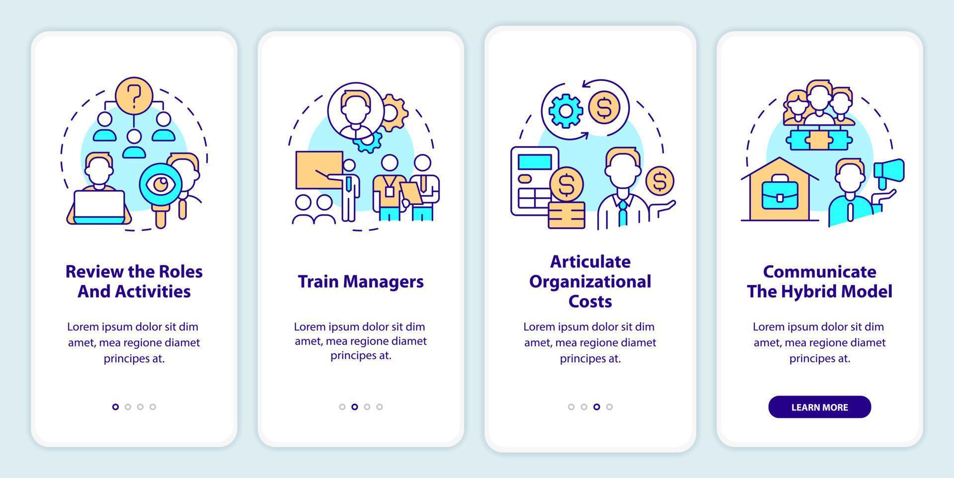 passaggi per trasformazione onboarding mobile App schermo. a distanza opera Procedura dettagliata 4 passaggi modificabile grafico Istruzioni con lineare concetti. ui, ux, gui modello. vettore