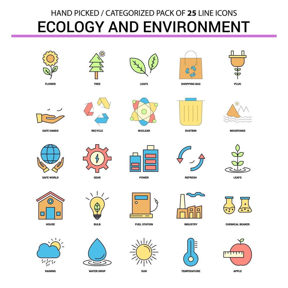 ecologia e ambiente piatto linea icona impostato attività commerciale concetto icone design vettore