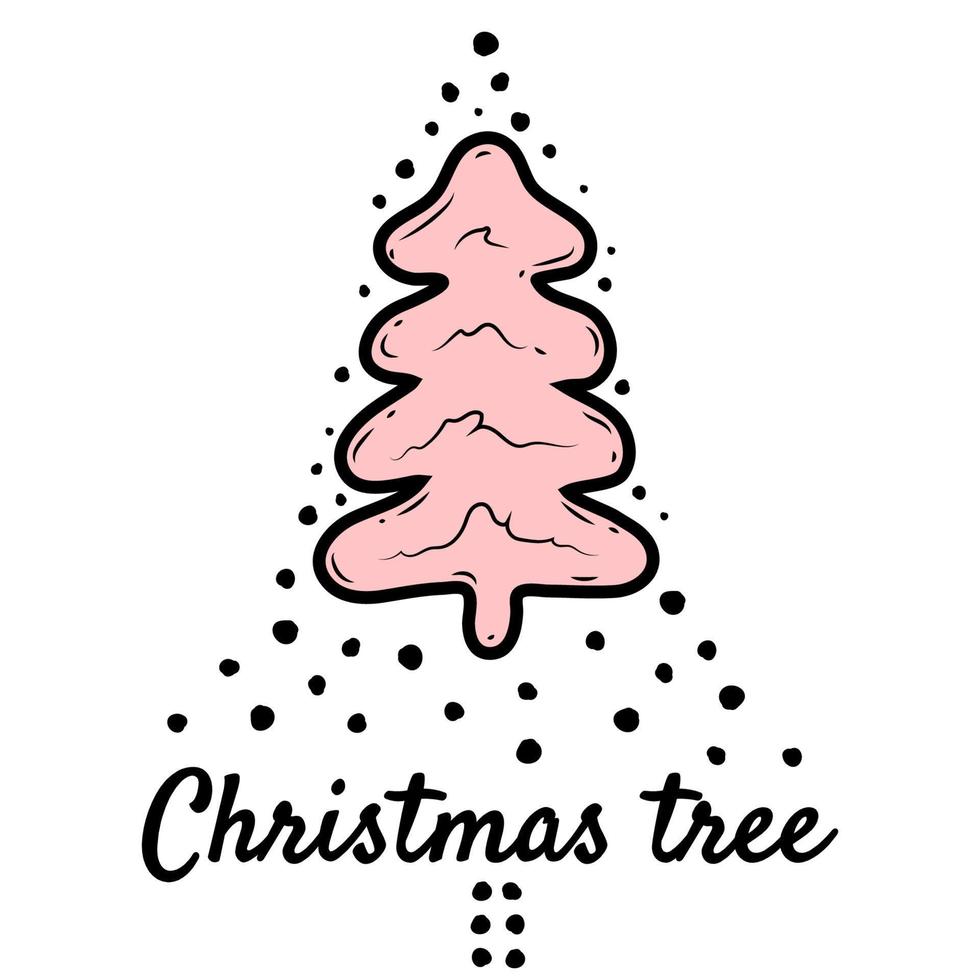 Natale albero. design scarabocchio elemento. mano disegnato schizzo natale. vettore illustrazione con lettering