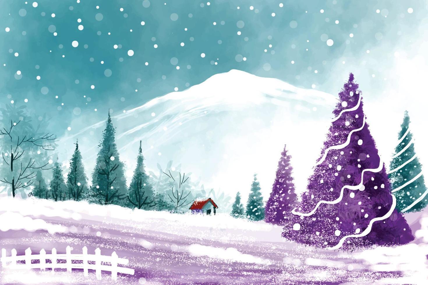 degno di nota Natale alberi nel inverno paesaggio con neve carta sfondo vettore