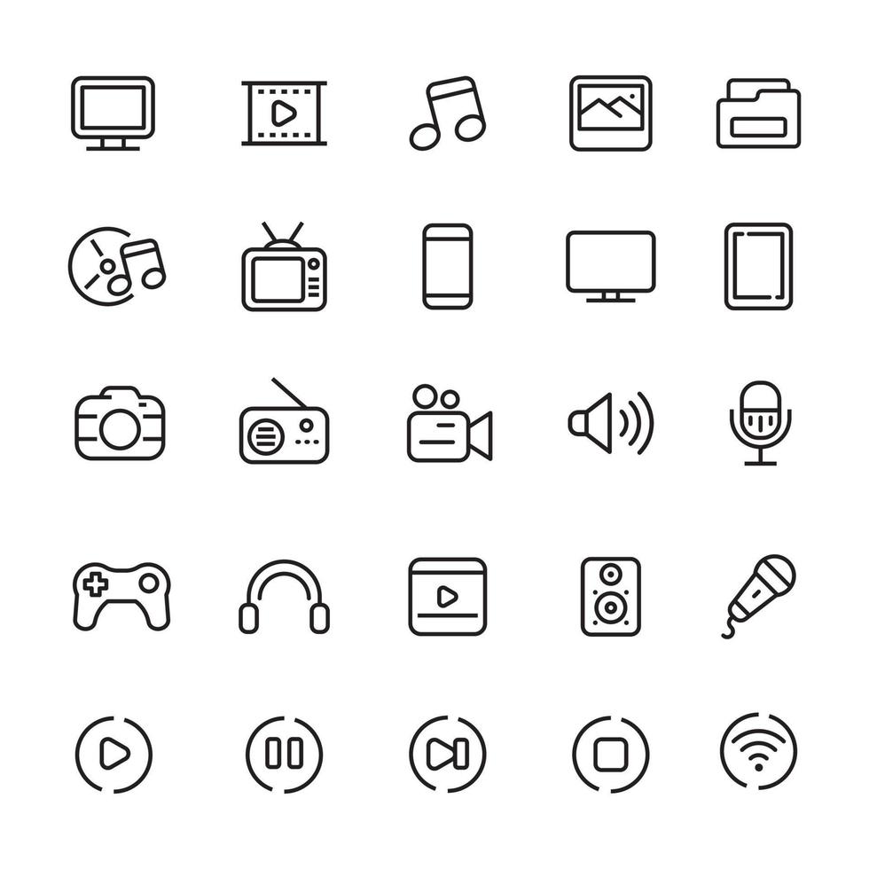impostato di multimedia icone con lineare stile isolato su bianca sfondo vettore
