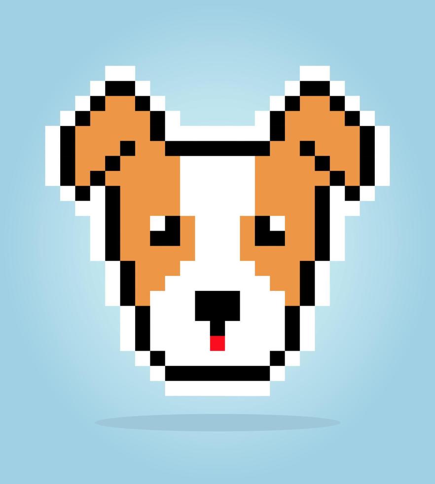 Pixel a 8 bit del cane jack russell. testa di animale per giochi di risorse nelle illustrazioni vettoriali. schema punto croce. vettore