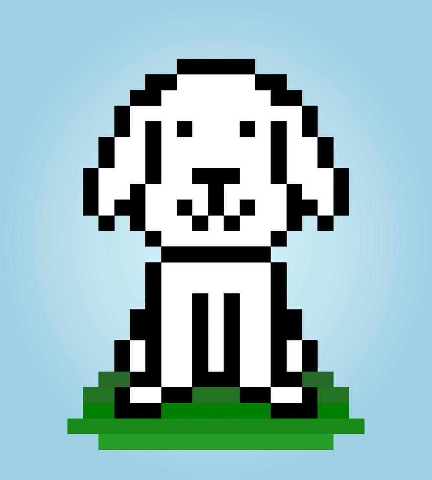 8 bit pixel di cani sono seduti. animali per giochi di risorse nelle illustrazioni vettoriali. schema punto croce. vettore