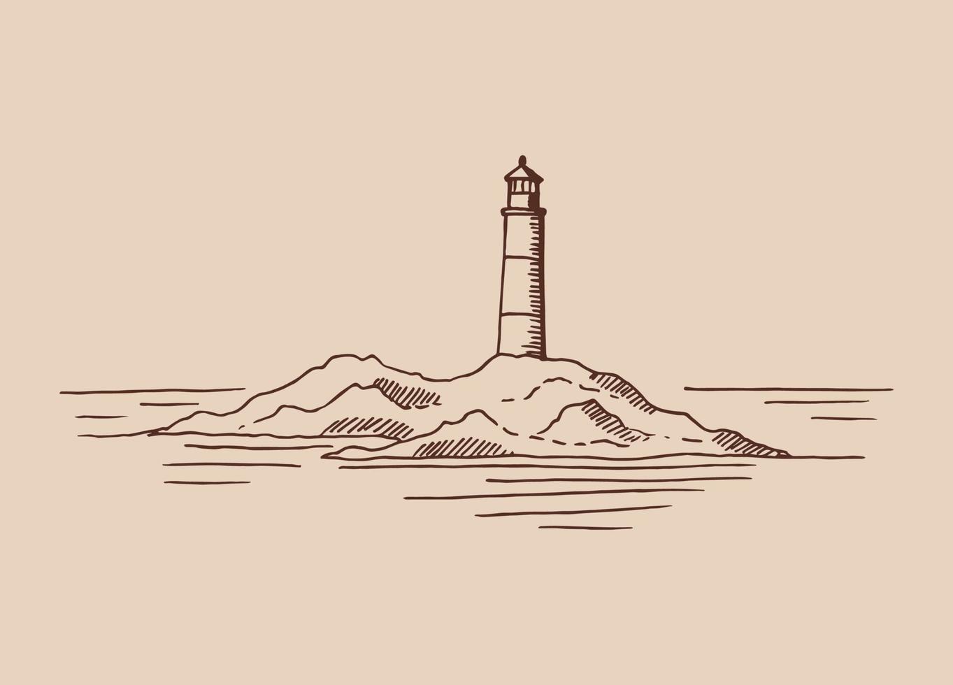 faro. illustrazione disegnata a mano convertita in vettore. vettore grafico dell'illustrazione dello schizzo del paesaggio della costa del mare.