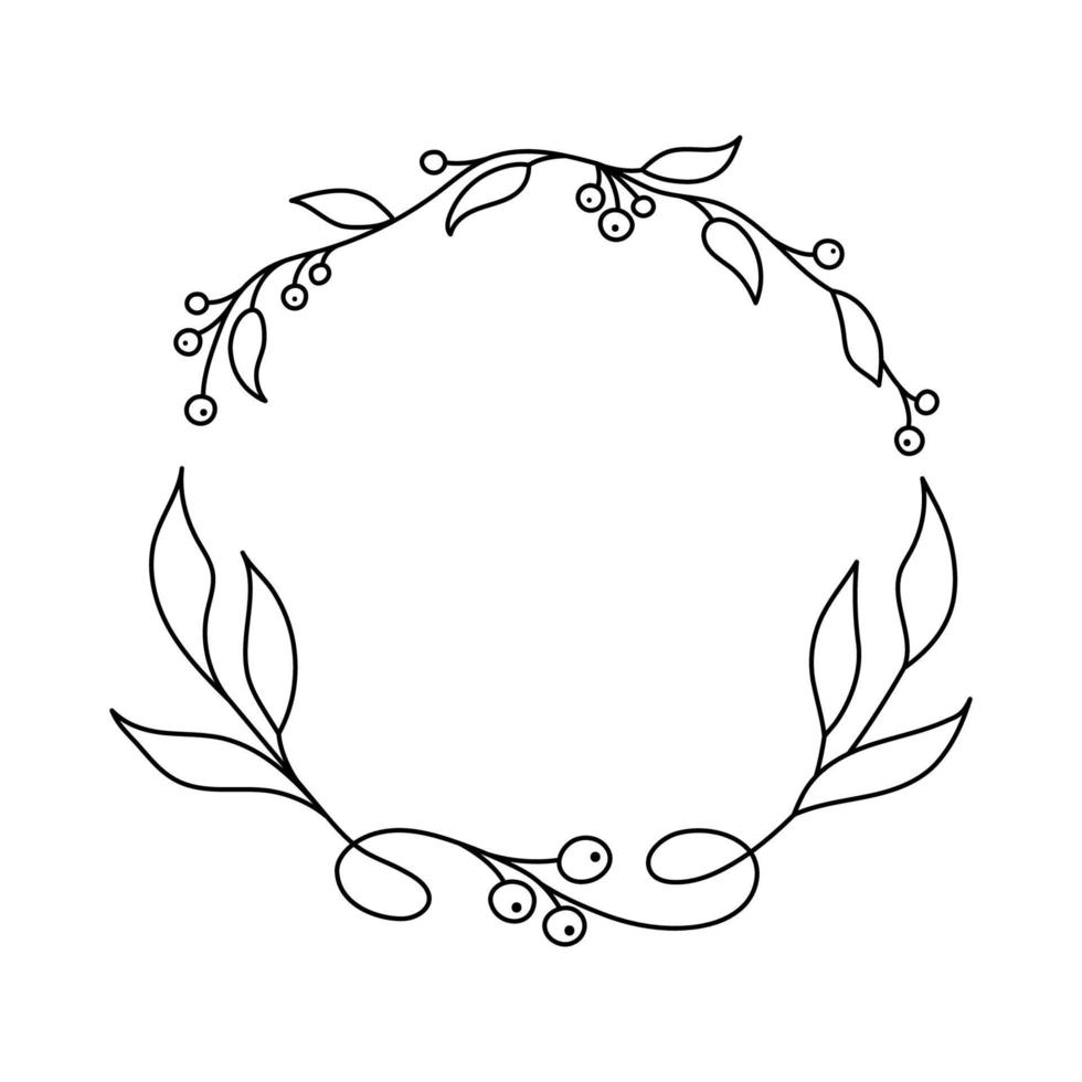 cornice ghirlanda in stile doodle per diario decorativo, pianificatore e diario. pianta silhouette per il design per natale e capodanno.illustraion vettoriale, elemento nero isolato su sfondo bianco vettore