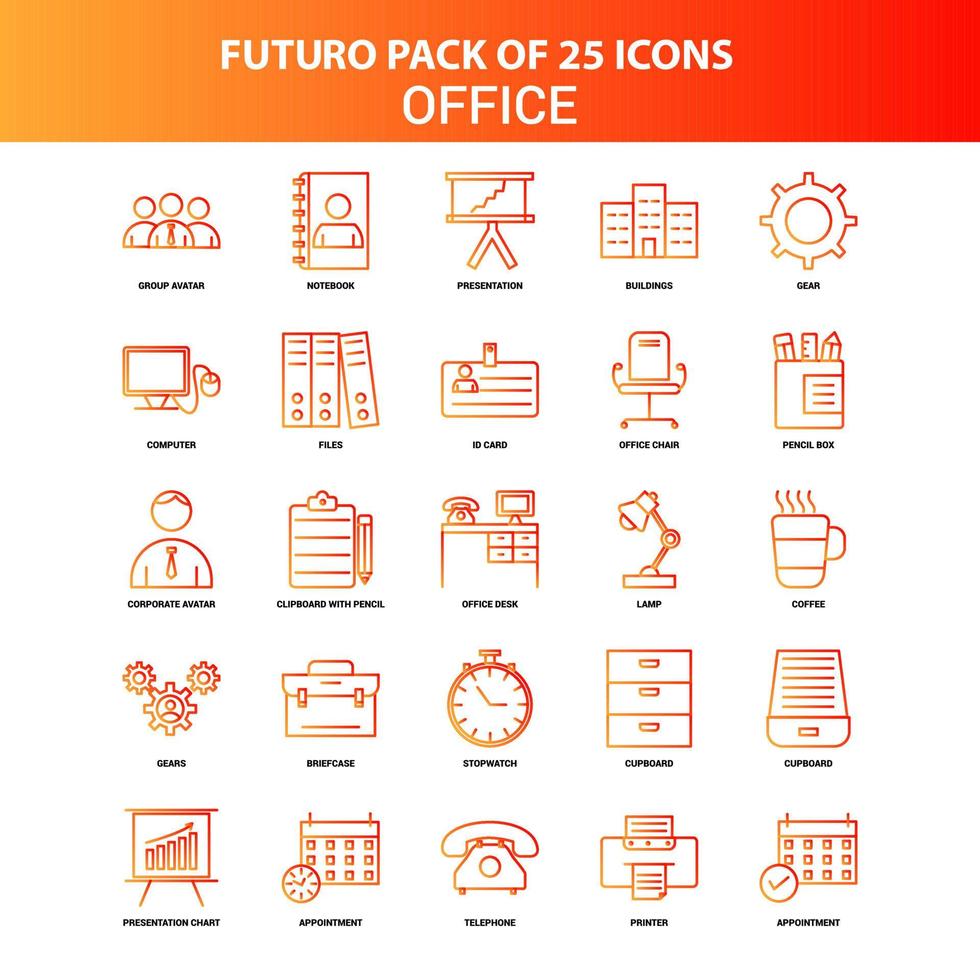 arancia Futuro 25 ufficio icona impostato vettore