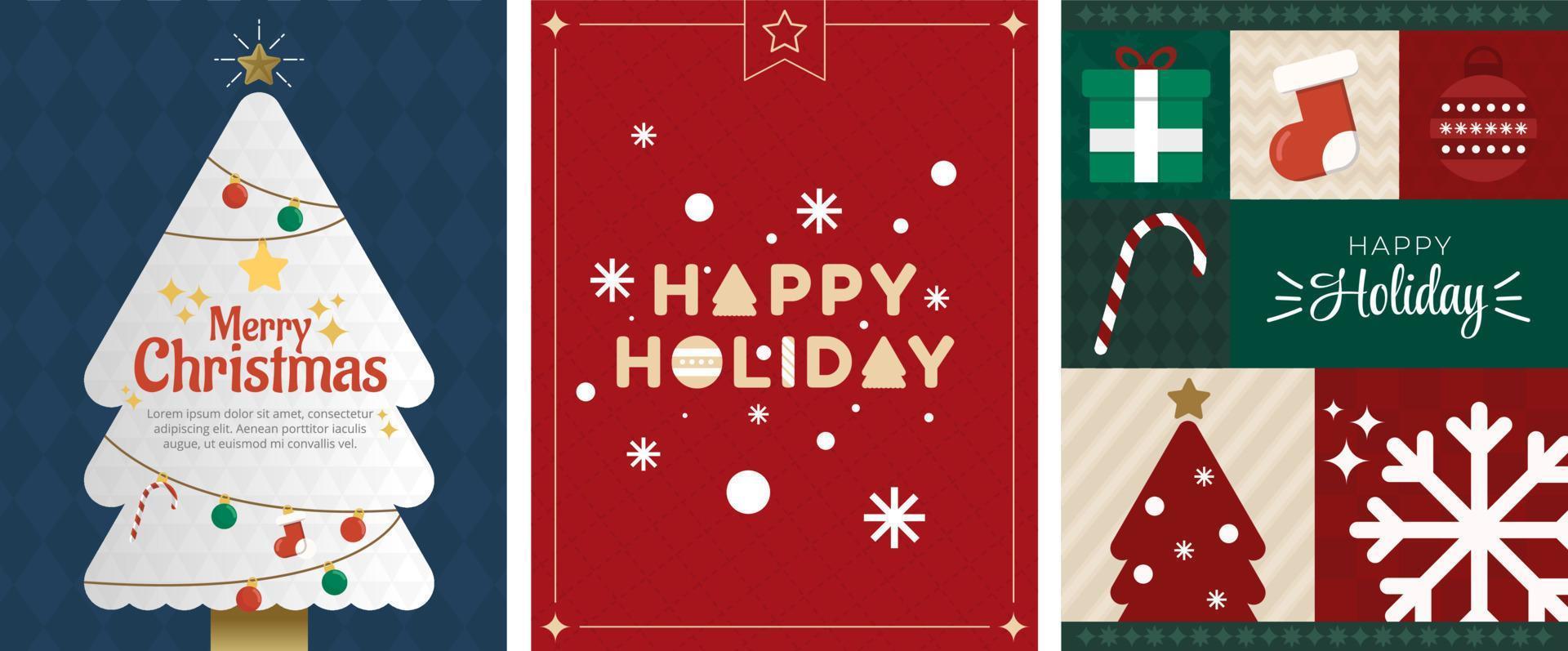 Natale albero, fiocco di neve, vacanza, caramella saluto carta rosso, blu, verde vettore