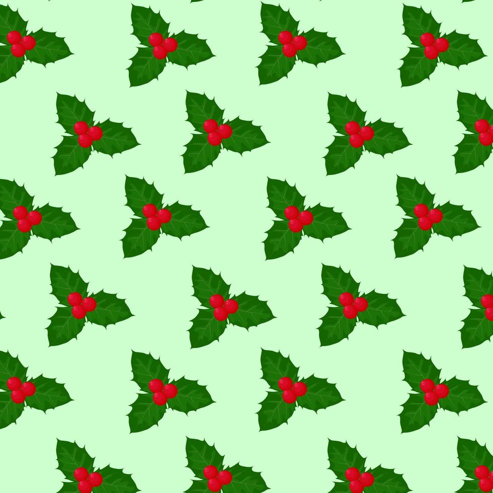 senza soluzione di continuità Natale agrifoglio modello su verde sfondo.vettore modello di agrifoglio per festivo disegni, tessuti, imballaggi, screensaver.vector illustrazione nel piatto stile vettore