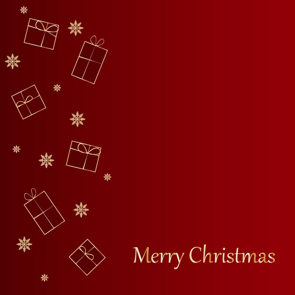 Natale saluto carta con sospeso oro i regali su rosso sfondo.allegro Natale concetto cartolina. vettore illustrazione