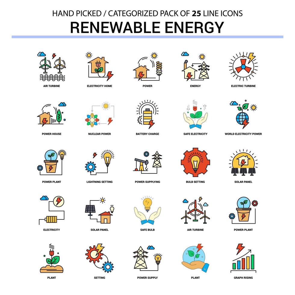 rinnovabile energia piatto linea icona impostato attività commerciale concetto icone design vettore