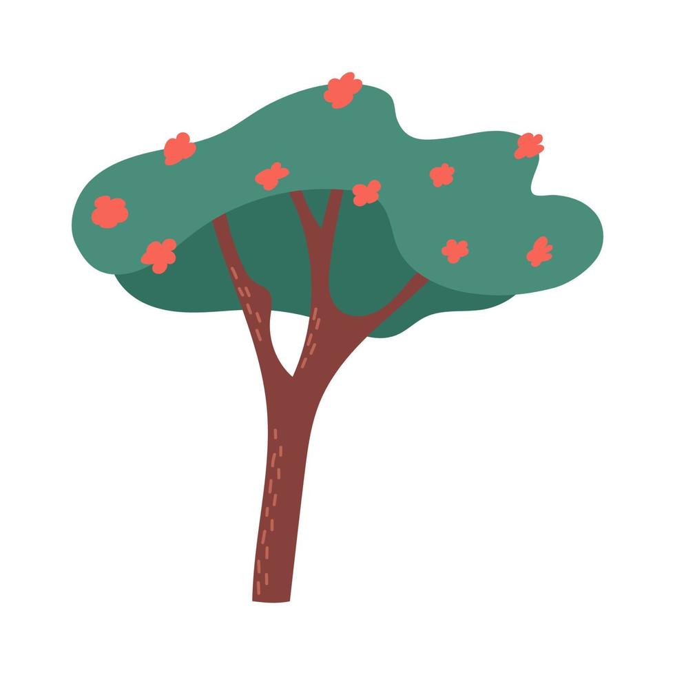 camelia albero, mano disegnato piatto vettore illustrazione isolato su bianca sfondo. giapponese e coreano tradizionale sempreverde pianta con rosso fiori. jeju isola simbolo. fioritura fiori in crescita su albero.